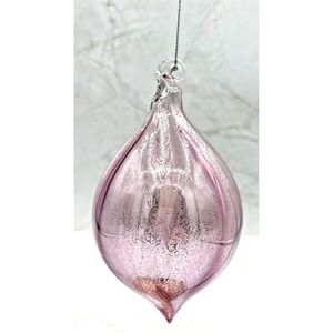 Iridescent Blown Glass‎ Onion Ornament Pink Lustre Teardrop Vintage Style 6"